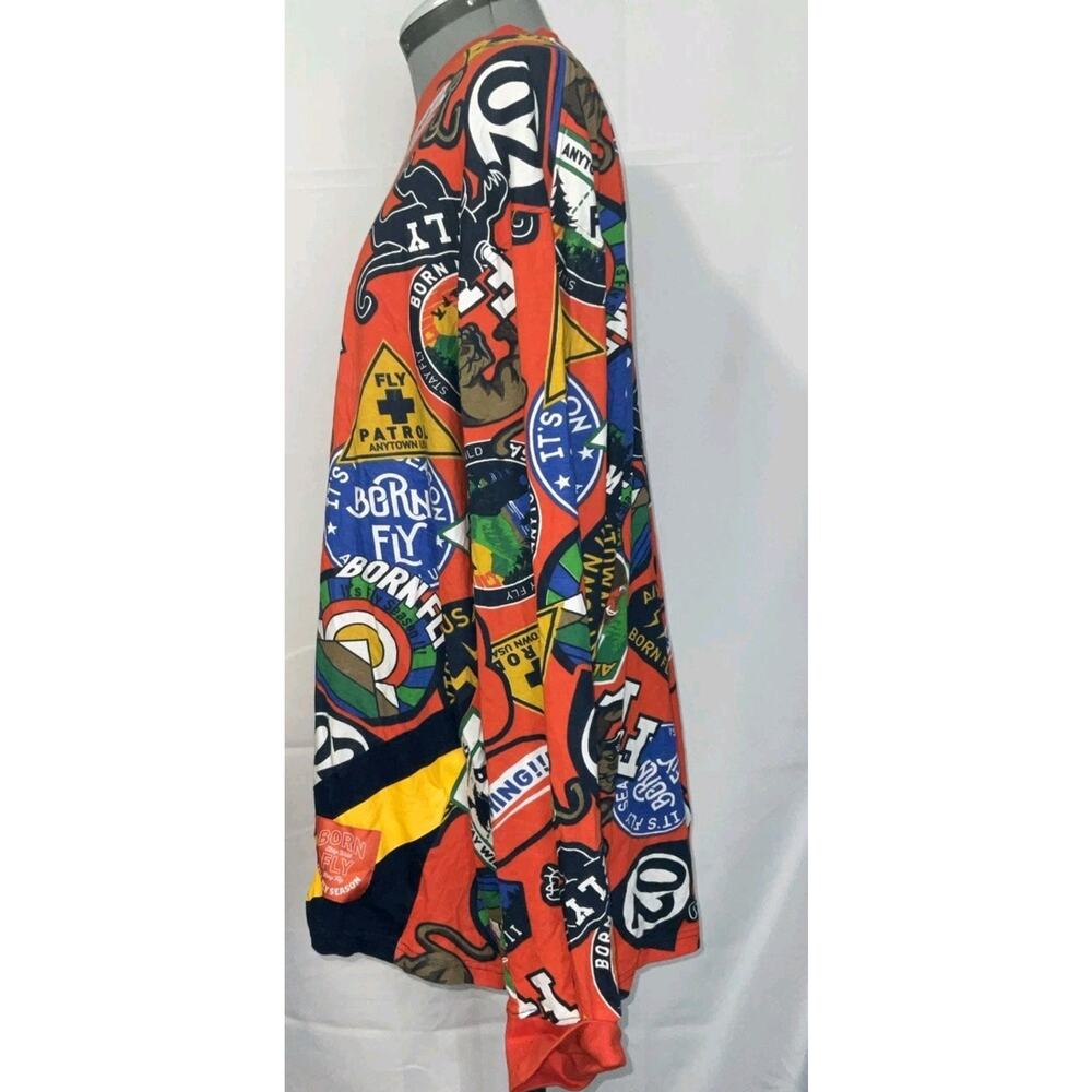 Men's Born Fly Red Multicolor Graphic Long Sleeve T Shirt - Size 4X - Picture 4 of 8